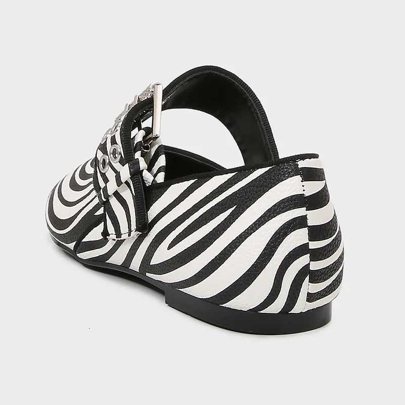 Fashion Zebra Print Ballet Flats Women Luxury Wide Strap Metal Buckle Mary Jane Shoes Comfort Casual Designer Shoes for Women Z251015