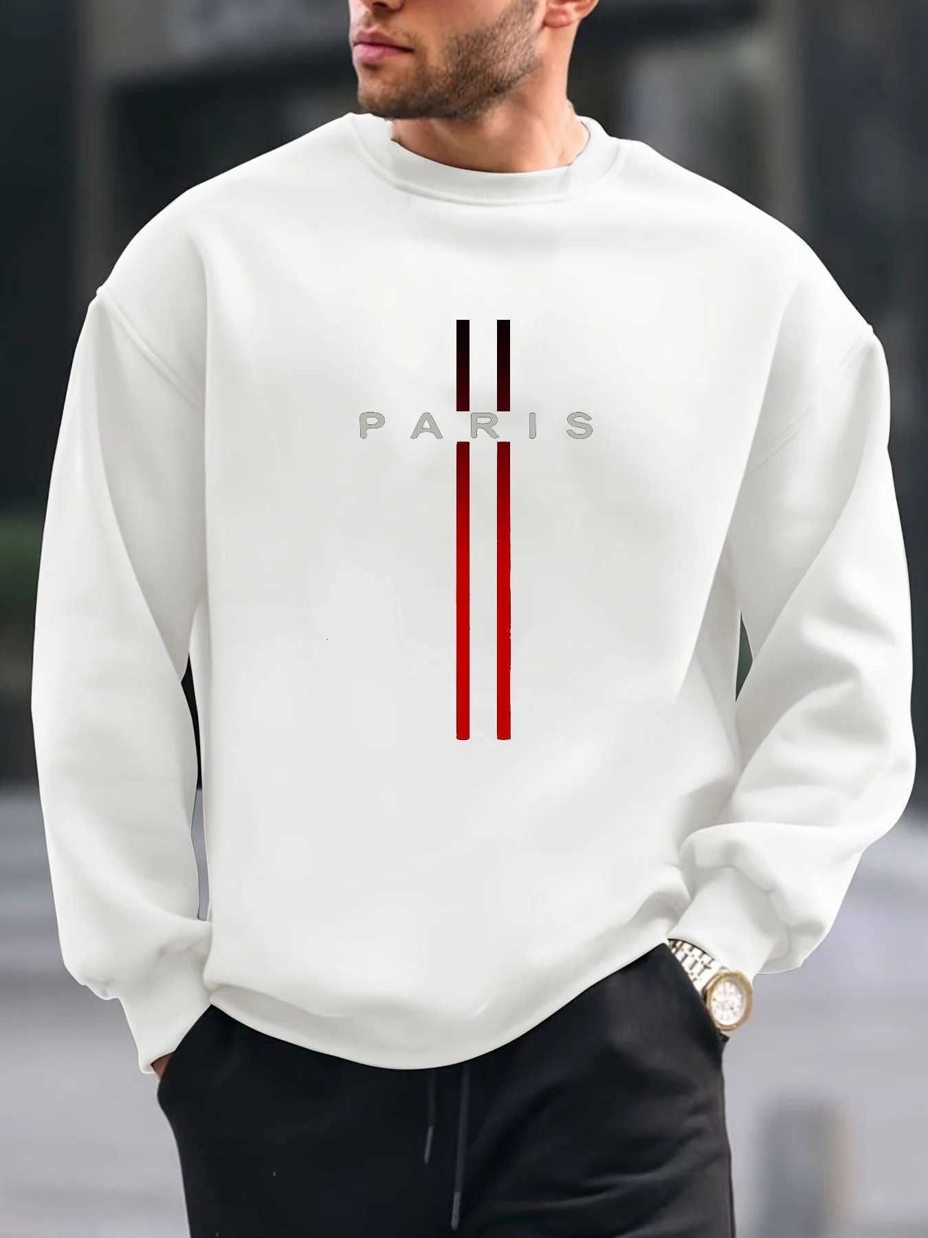 Mens autumn and winter fashionable casual loose Paris letter graphic printed long sleeved round neck sweatshirt Z251017