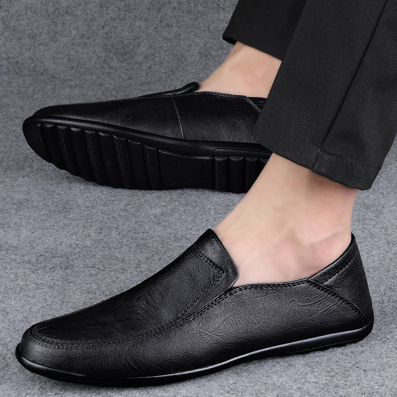 LETCOMFIT Genuine Leather Men Shoes Casual Formal Mens Loafers Breathable Slip on Low Top Middle Aged Males Work Footwear 251013