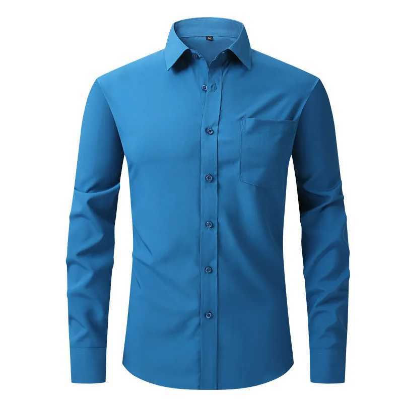 Solid Color Mens Longsleeved Shirt Singlebreasted Square Collar Small Elastic Shirts Suitable for WeddingBusinessOffice J251017