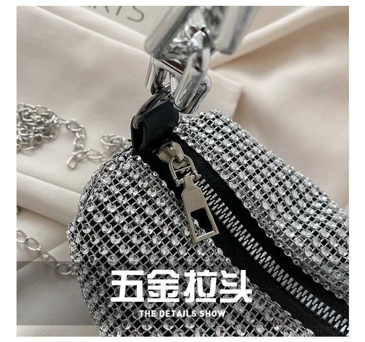 1pc New Portable Fashion Womens Crossbody Bag With Bright Diamonds And Metal Chains PU Material For Dinner Parties Everyday Z251017