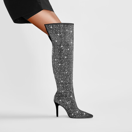 Starlight Pointed Toe Stiletto Over The Knee Boots Full Rhinestone Design 10.5cm High Heels Thigh High Fashion Boots