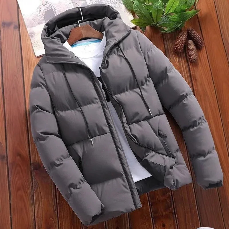 Mens Thickened Cotton Jacket Autumn Winter Hooded Pure Color Large Size Zipper Cotton Coat Mens Outerwear Casual Coat 251011