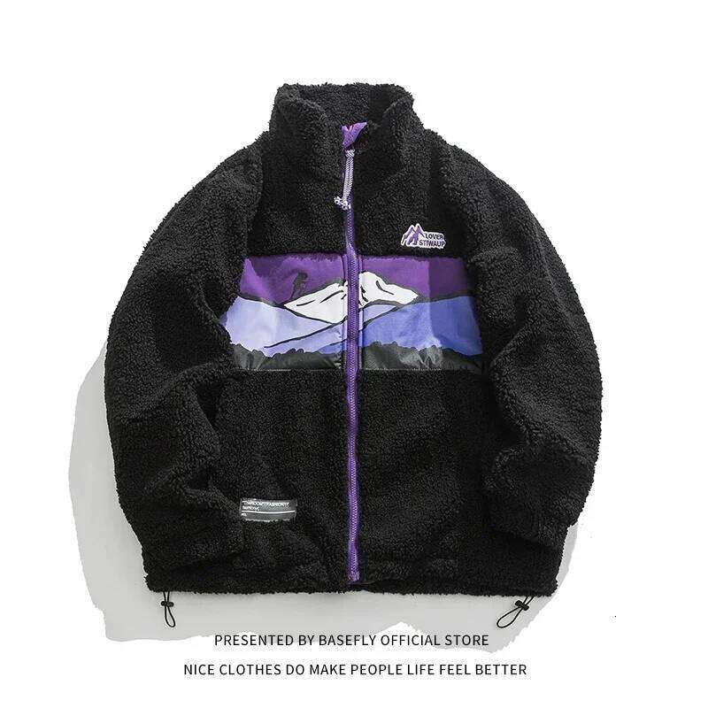 Chic Winter Thick Warm Patchwork Lambswool Sheep Fur Imitation Men Bomber Jacket Unisex Women Baseball Coat High Street Couple Down Cotton Jacket