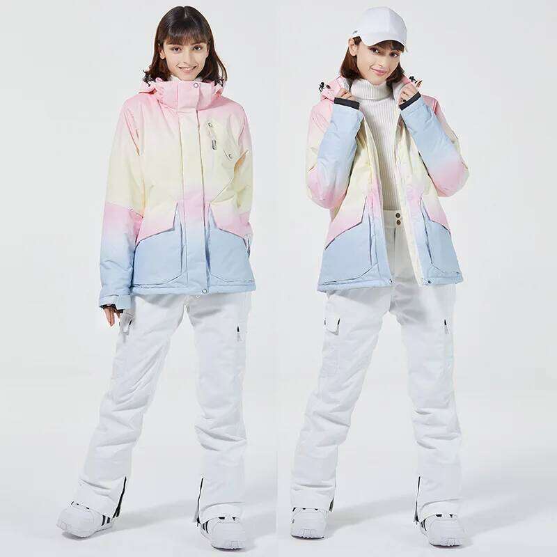 New Fashion Color Matching Ski Women Windproof Waterproof Snowboard Jacket And Pants Suit Female Snowsuit Costumes