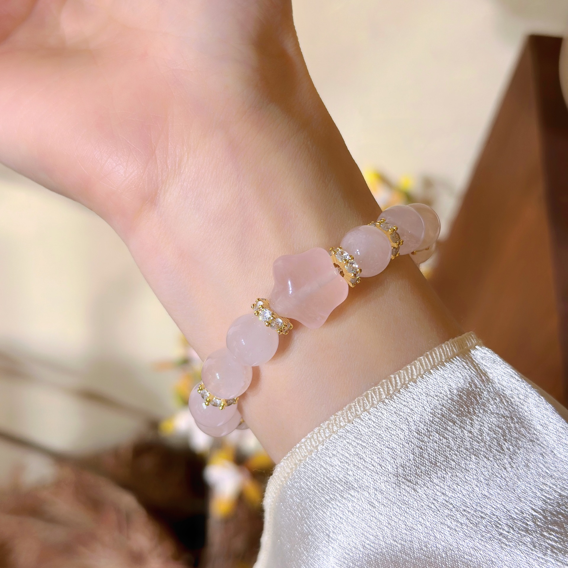 Pink Powdered Celestial Pink Quartz for Her: Elegant Madagascan Crystals & Shiny Pendant