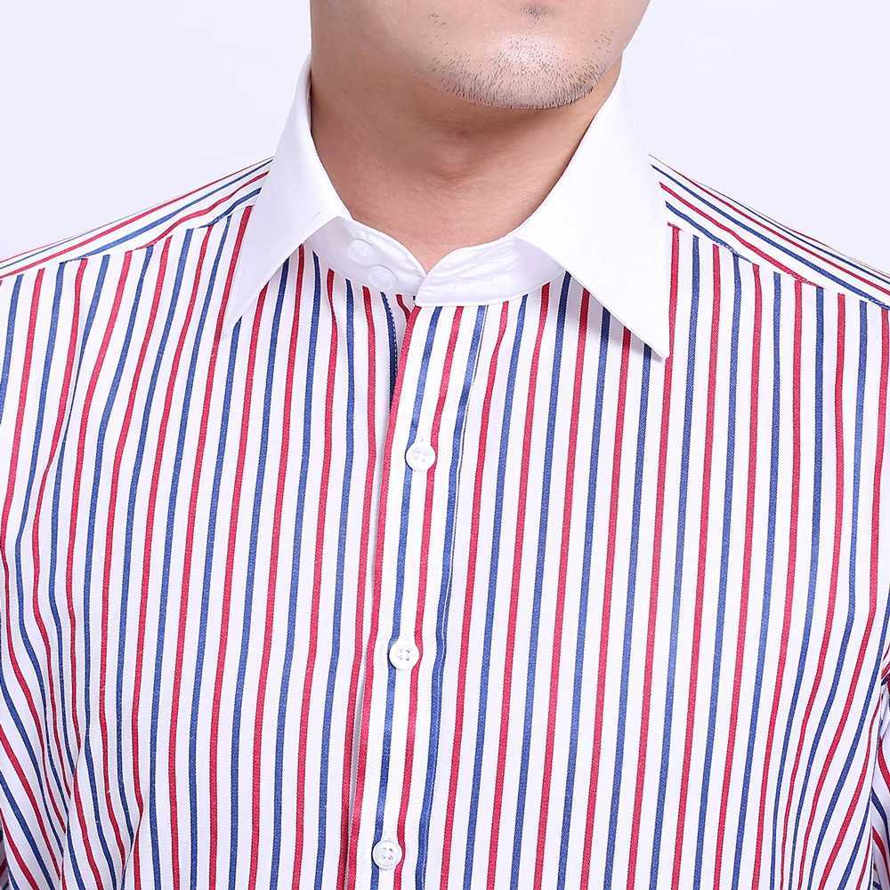 Mens Contrast Striped French Cuff Dress Shirt Without Pocket Formal Business Long Sleeve Standardfit Wedding Party Shirts J251017