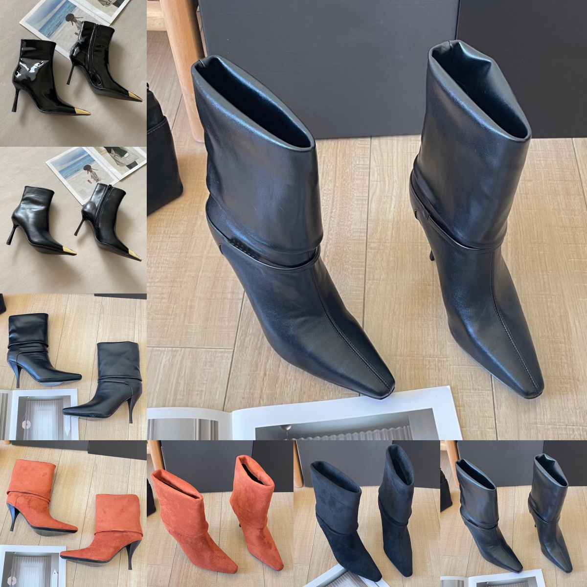 Women Boots Top Brand Designer Bottes Square Toe Patent Leather Suede Lace Up Black Red Orange Thin Heel Winter Warm Outdoor Casual Fashion Platform Shoe Booties 35-41