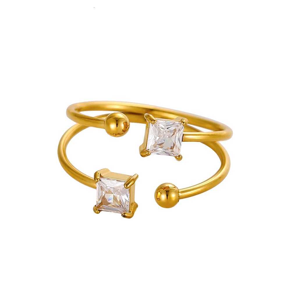 CARLIDANA High End Womens Stainless Steel Rings Gold Plated Layed Colorful Zirconia Open Design TrendyTarnish Free JewelryW251017