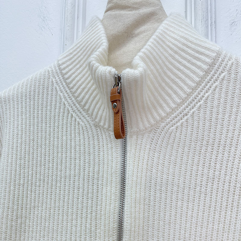 Luxury Designer Women's Cashmere Zip Up Coat Classic Simple High Neck Notch Collar Long Sleeve Loose Knit Cardigan Multiple Colors Two Pockets Wa