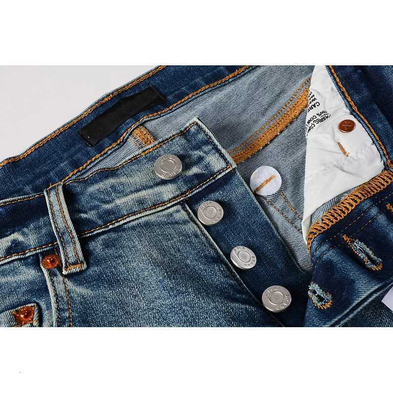 Mens 1 High Street Fashion Style Distressed Light Blue Stretch Skinny Damaged Holes Raw Hems Button Fly Ripped Jeans Men Y251105