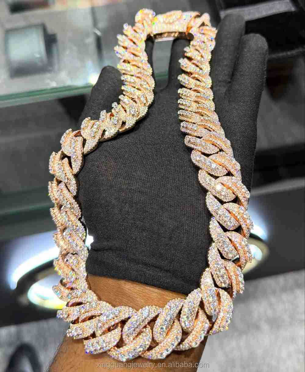 Hip Hop Jewelry Full Ice Out Large Moissanite in the Middle Chain S925 18K Gold Plated VVS Diamond Cuban Lidynamic Chain Necklace