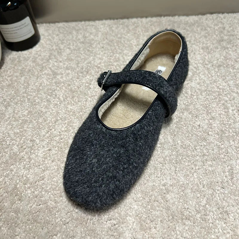 lady In Winter Footwear Warm Fashion Fur Ladies Flats Shoes Autumn Female Round Toe Women Mary Janes Flats With Plush Shoes 251013