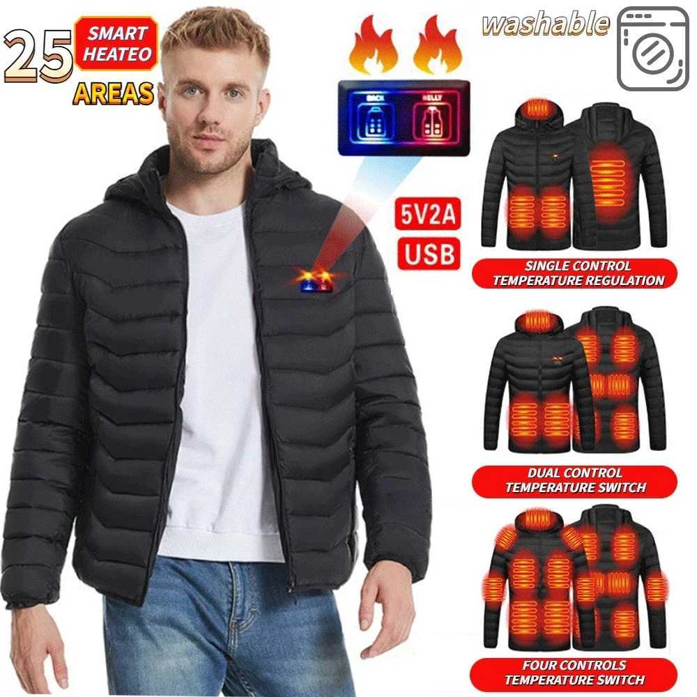 25 Areas Heated Jacket Men Women Usb Electric Self Heating Down Cotton Jacket Winter Parka Warm Clothing Camping Skiing Clothing H251017