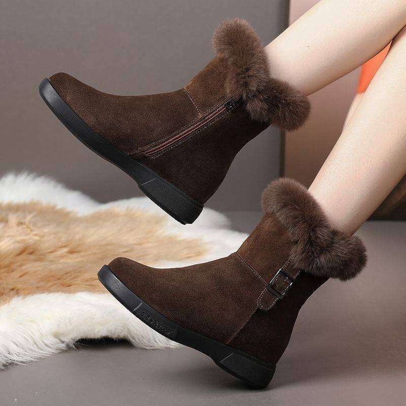 Women's Winter Plush New Flat Bottom Rabbit Fur Thick Snow Boots