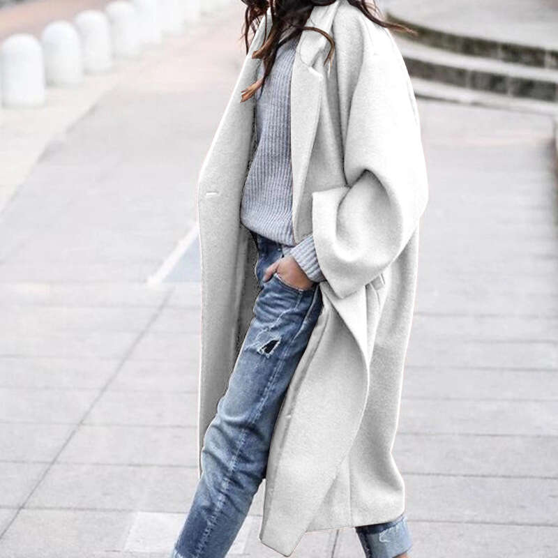 New Women's Coat Fashion Solid Color Long Elegant Warm Woolen Jacket For Women B5