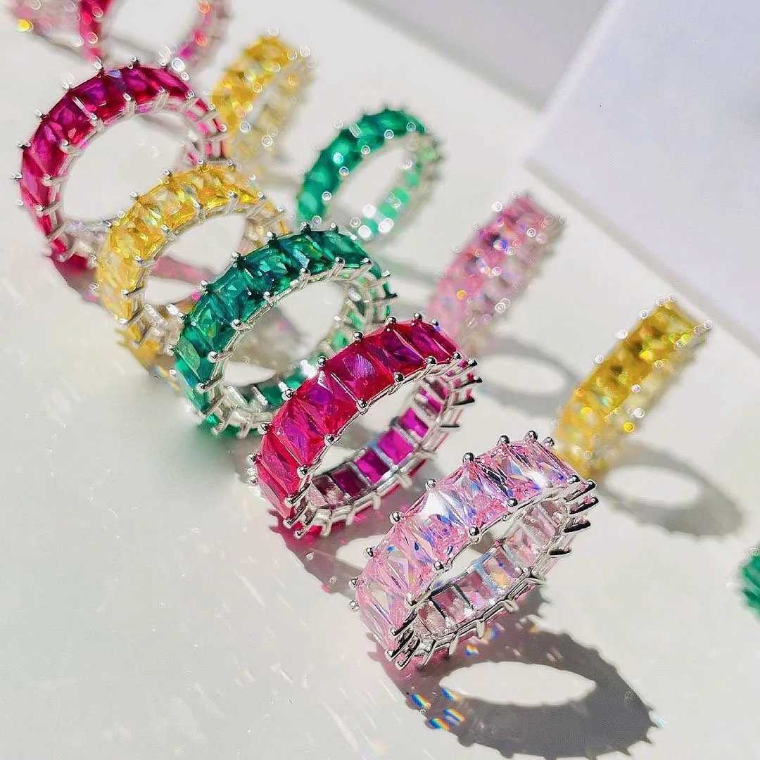 Colorful 2023 New Design Wholesale Women Finger Jewelry rectangleCZ Eternity Band Engagement RingW251017