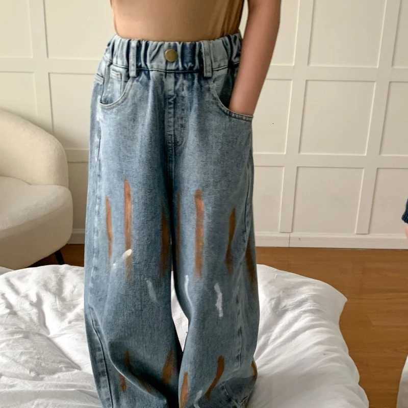 Pants 2024 Spring Girl Retro Cowboy Design Wide Leg Comfortable Cute Trendy Leisure ActiveT251017