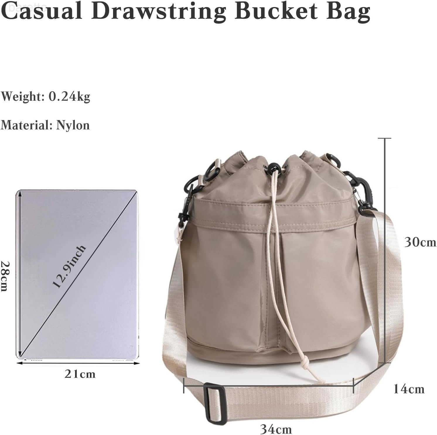 Bucket Bag for Women Waterproof Nylon Tote Handbag with Drawstring Closure Casual Shoulder Bag with Top Handle Z251017