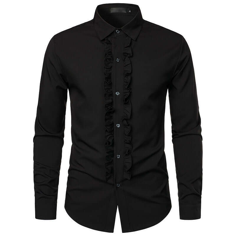 Autumn Winter New Solid Color European Size Men's Wedding Formal Long Sleeve Shirt Performance Costume B5