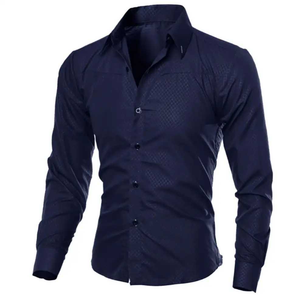 Men Shirts Solid Color Turn Down Collar Long Sleeve Shirts Button Closure Slim Fit Blouse Business Shirt Top Mens Clothing J251017