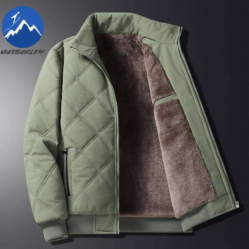 Maxbarley 2025 Winter Fleece Warm Men Casual Retro Thick Windproof Cotton Padded Jacket Camping Stand Collar Padding Coat Down Cotton