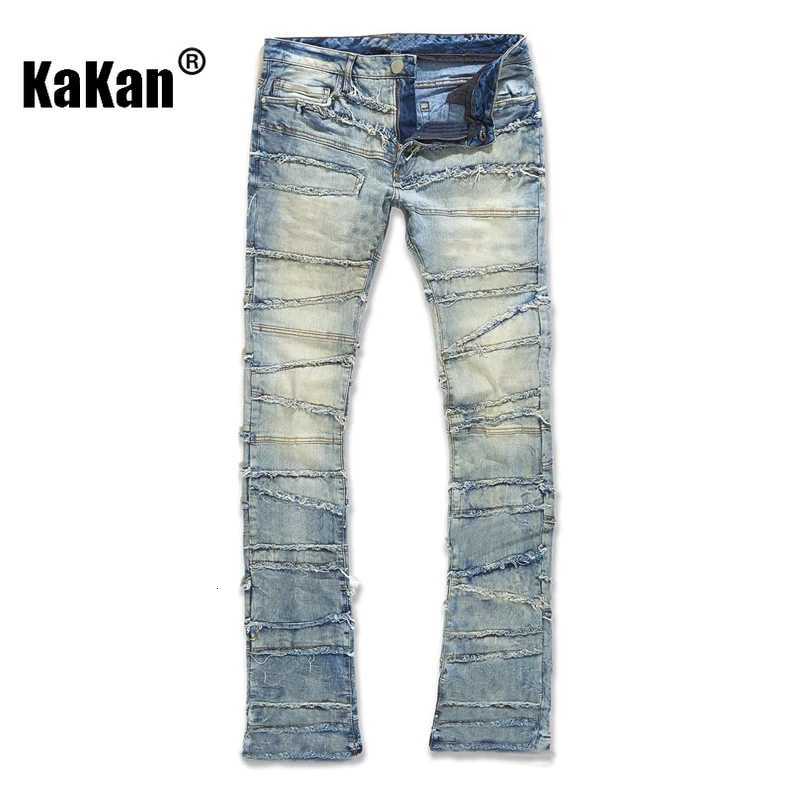 Kakan European and 1 Mens Elastic PaTCh Long Jeans HighquALIty Straight Leg 1 Y251105