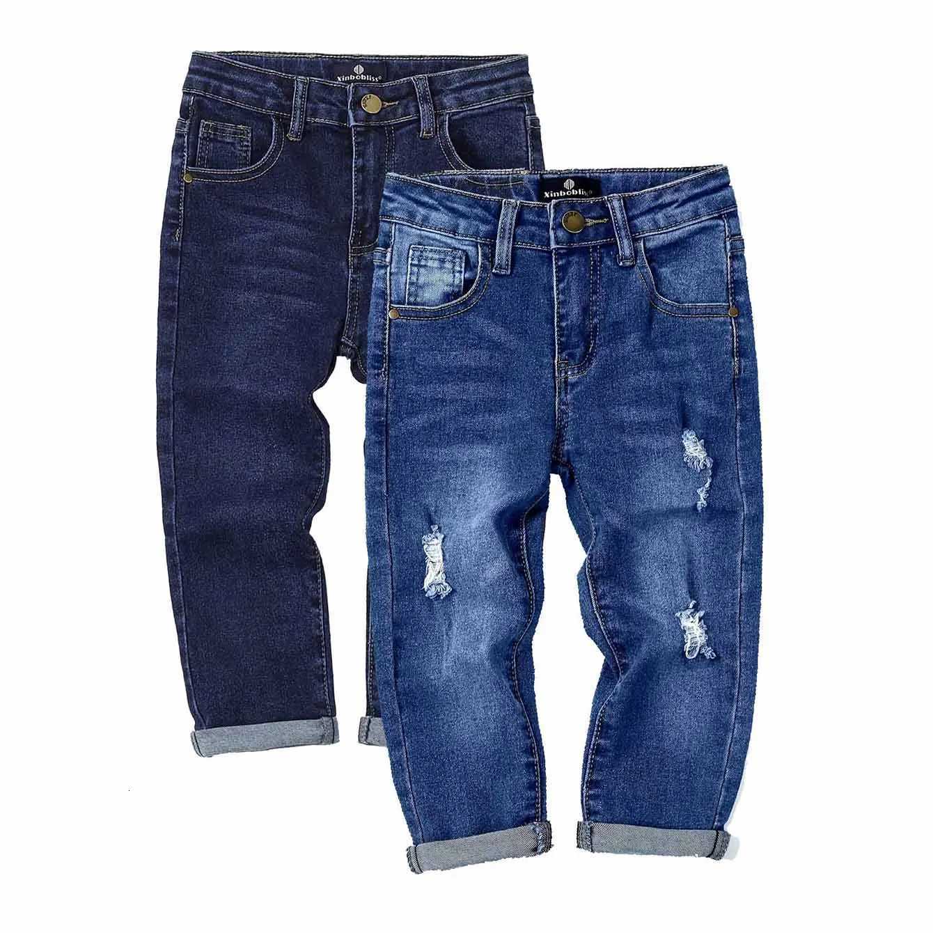 Boys Casual Elastic Denim Pants Stylish Solid Color Jeans Kids Clothing for Spring FallT251017
