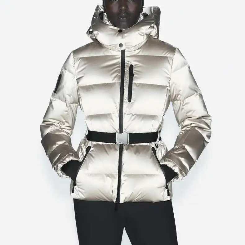 Warm Cotton Jaet Ski Suit with Belt Stand Collar Thien Winter Outerwear Womens Faion Commute Korean Sle Memory Fabric W251016