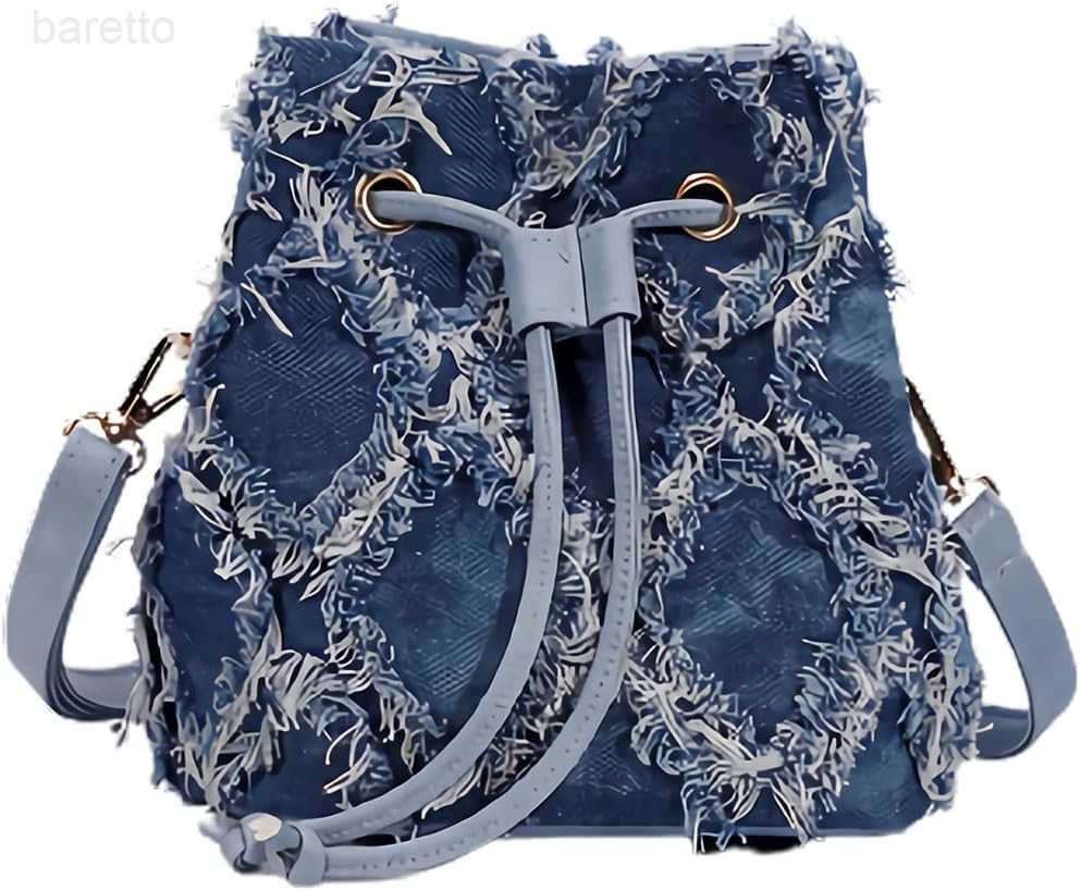Womens Small Denim Bucket Purse Tiedyeing Quilted Distressed Shoulder Crossbody Bag Z251017