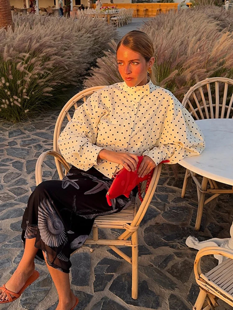 Polka Dot Print Round Neck Short Coats Womens High Street Blazer Long Sleeve Jackets 2025 Elegant Office Ladies Suit Outerwear 251017