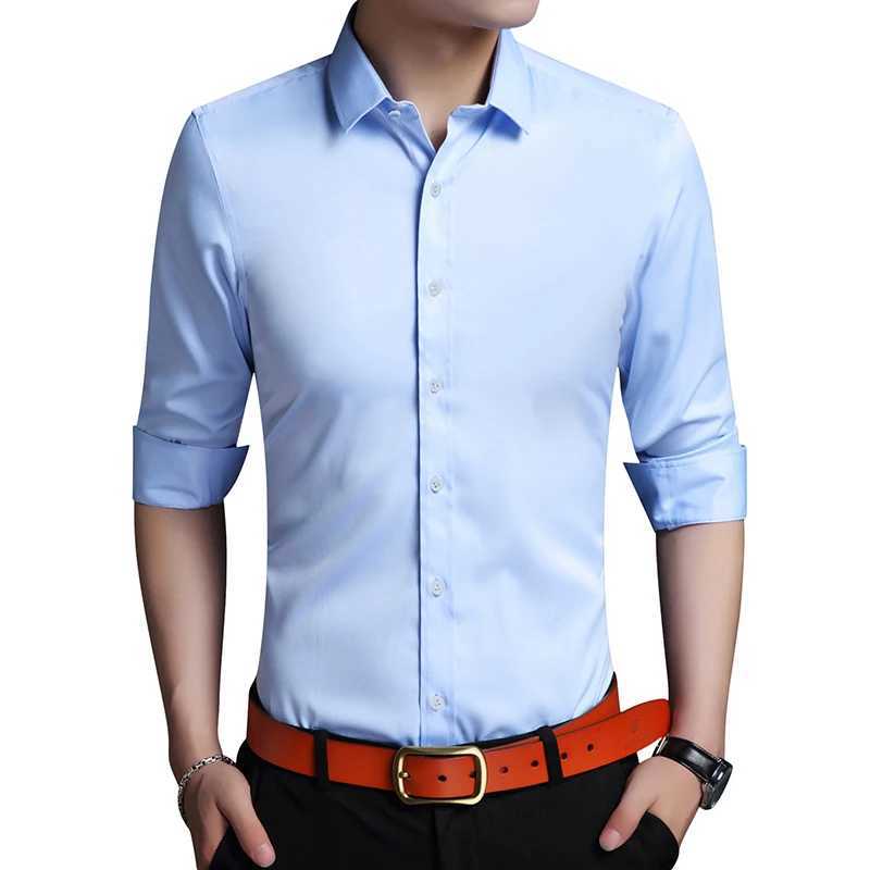 High Quality Mens Dress Shirt White Long SLeeve Business Wedding Slim Fit Cotton Office Wearing Blue Shirts Men 5xls J251017