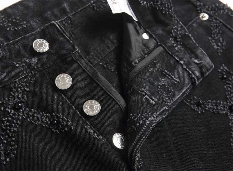 Mens Punk Nail Black Denim Jeans Straight Loose Pants Fashion Street Trend Y251105