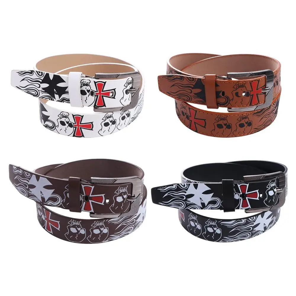 Pin Buckle Skull Skeleton Pattern For Men For Women Female Waistband Korean Waist Strap PU leather Belt Casual Belt Accessories 251010