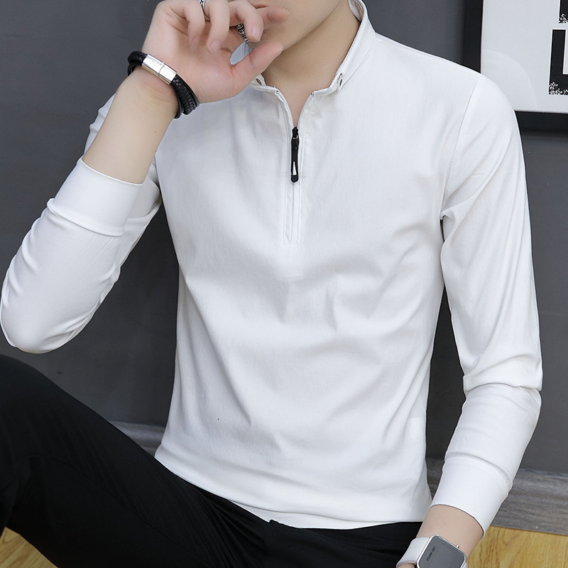 Spring and Autumn New Long Sleeve T-Shirt for Men, Trendy Slim Fit POLO Collar, Solid Color Business Base Shirt, Casual Top