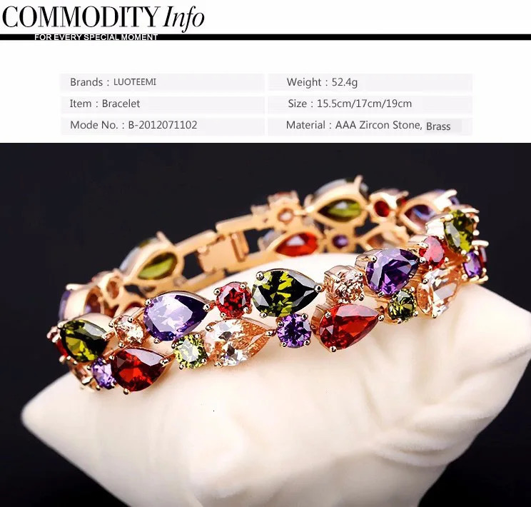 designer bracelet women luxury jewelry gold mens bracelet Rose Gold Color My Mona Lisa Multicolor CZ stones Big Crystal Charm Bracelet Chic Bangle For - view 6
