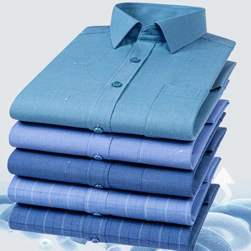 New Mens Plaid Shirt Long Sleeve AntiWrinkle Formal Soft Fashion Casual Business Pocket Classic Striped Shirts Men Clothing J251017