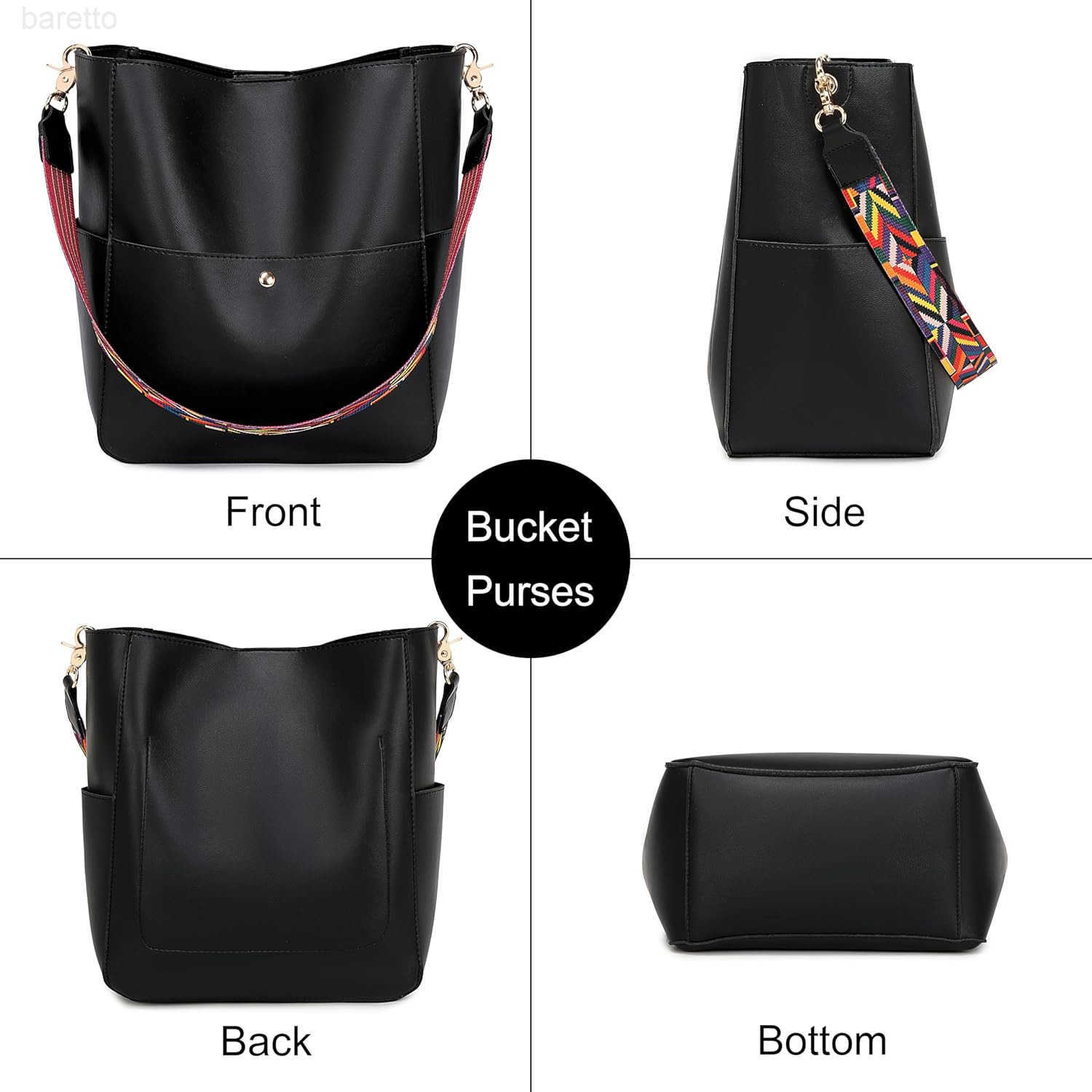 Bucket Purses for Women Designer PU Leather Bucket Bags With 2 Adjustable Guitar Strap Hobo Bag for Women Z251017