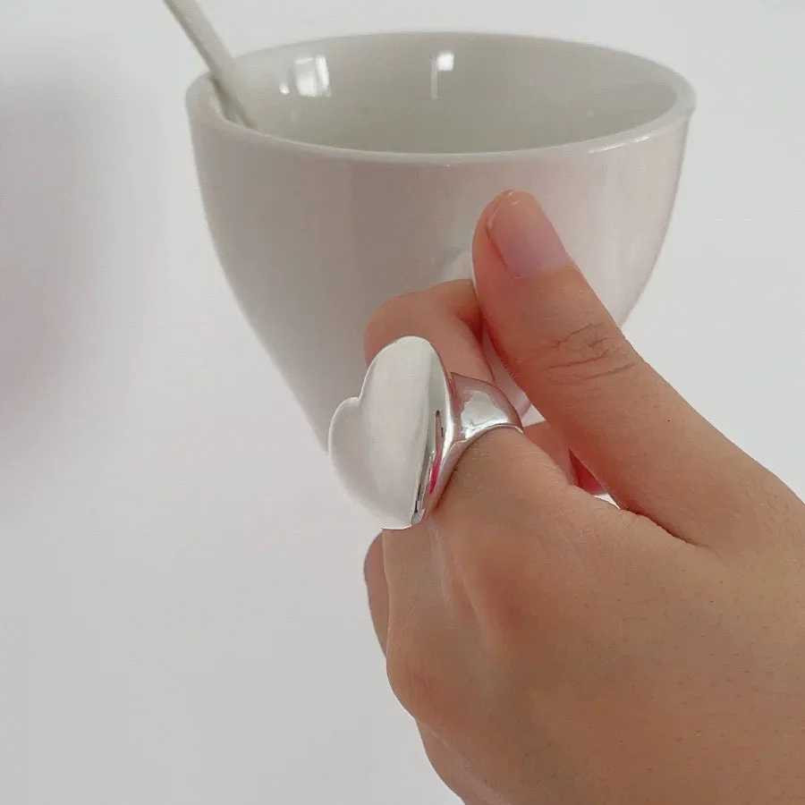 925 Sterling Silver Rings For Women Geometric Fine Jewelry Finger Adjustable Simple Smooth Heart Ring For Party Birthday GiftW251017