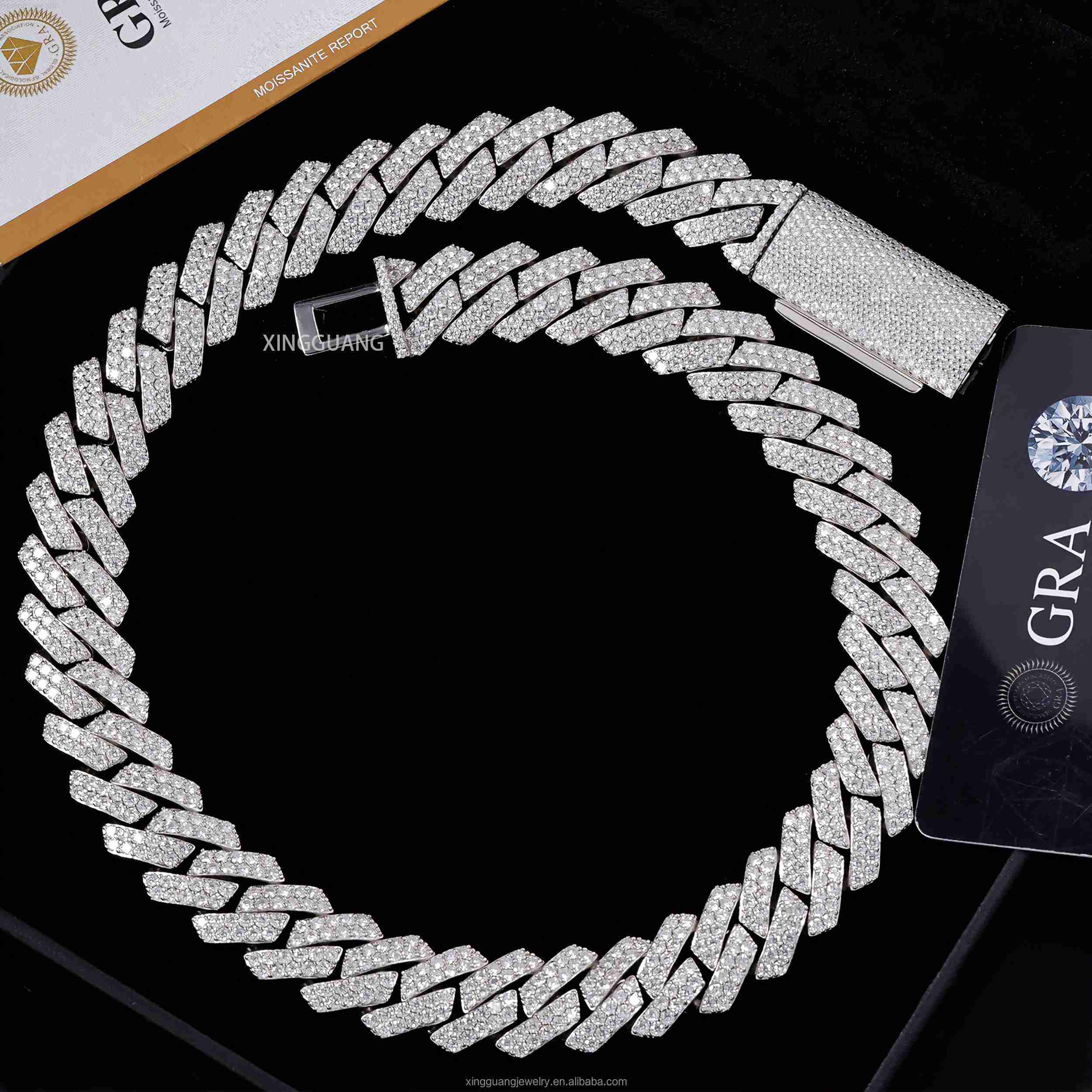 Hip Hop Jewelry 17mm Pass the Diamond Tester VVS Moissanite Men Necklace Bling Cuban Lidynamic Chain for Mens Women