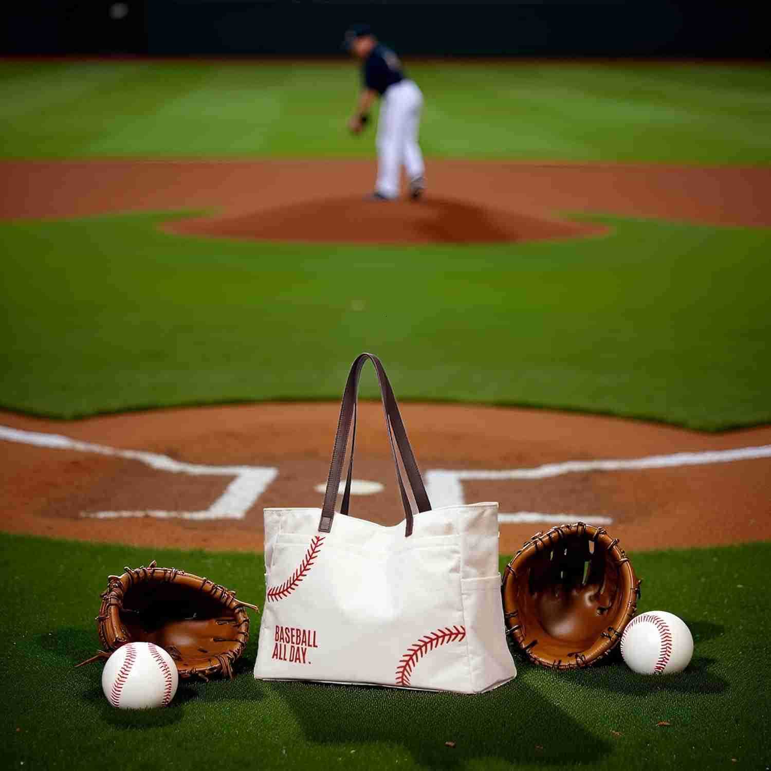 XL Baseball Mom Tote Bags For Women Canvas Utility Purse Handbag with Pockets M251017