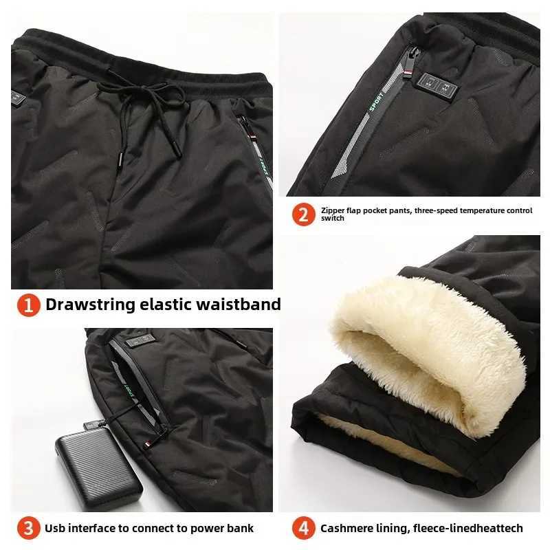 24 Areas Heating Pants Mens Casual Fleece Sports Pants Usb Heated Warm Clothing Winter Down Cotton Padded Pants Outdoor Snow H251017
