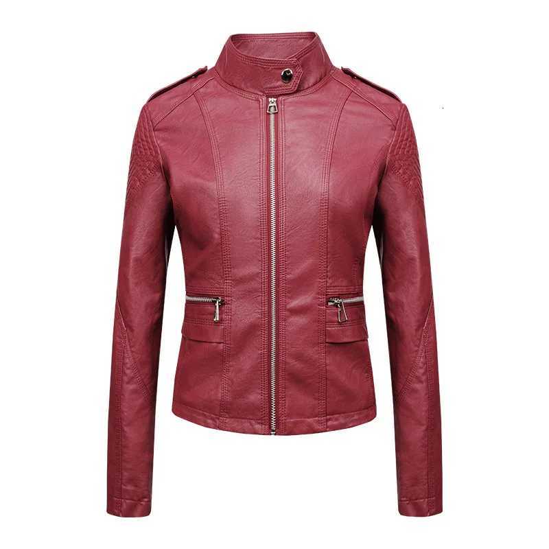 Womens Leather Jacket Spring Autumn Short Motorcycle Suit PU Leather Jackets Stand Collar Long Sleeve Zipper Slim Coats TrendT251017