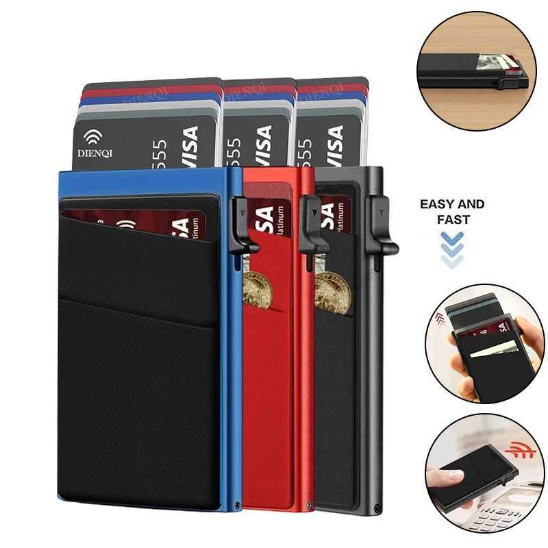 DIENQI Antitheft Card Protectors Card Holder Minimalist Smart Wallet RFID Protection Aluminum Metal Cardholder Case Porte CarteW251017