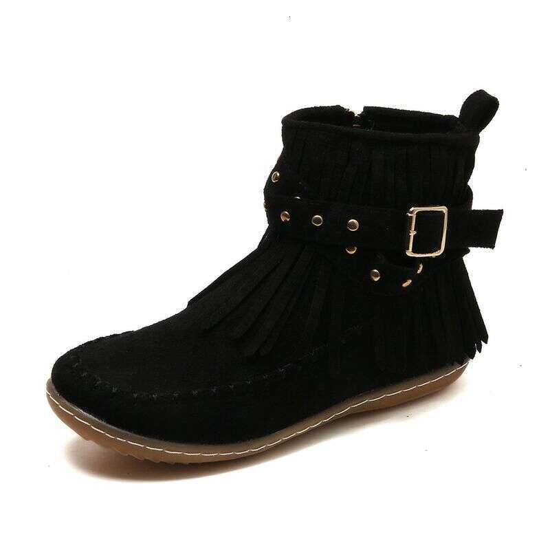 Women's Short Large Size Independent Station Rivet Flat Tassel Boots Women
