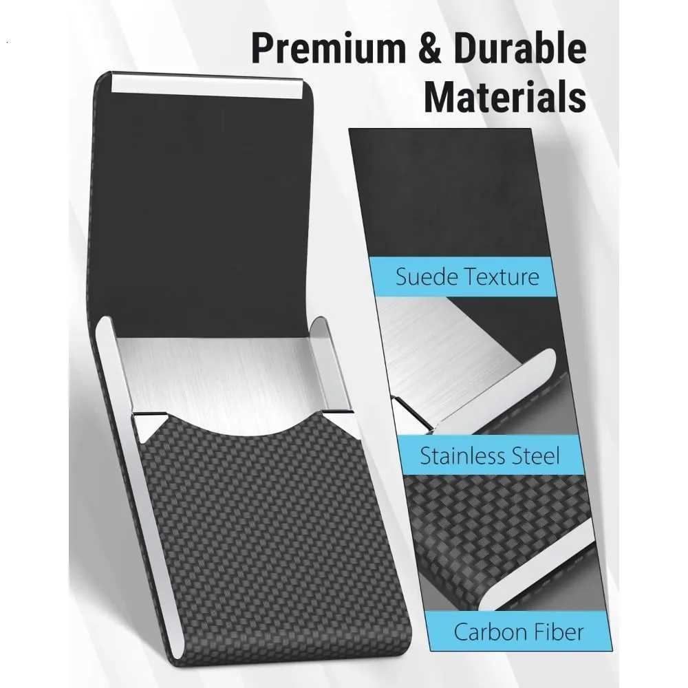 Business Card Holder PU Leather Stainless Steel Business Card Case for Men Women Slim Name Cards Holder RFID Magnetic ClosureW251017