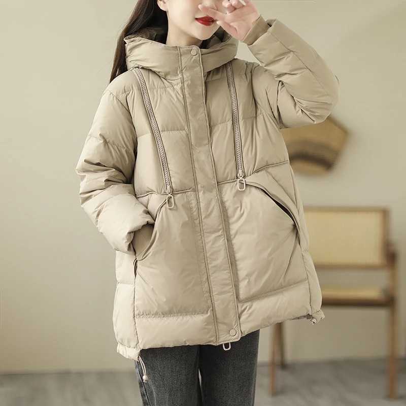 New 2023 Winter Fashion Parkas Womens Warm Loose Duck Down Jackets Ladies Casual Hooded Coats Vintage Snow Clothing W251016