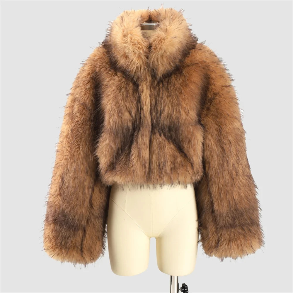 2025 Autumn Womens Fur Jacket Warm Loose Turtleneck Tops Outerwear Y2k Clothing Fashion HighQuality Party Coat bra 251017