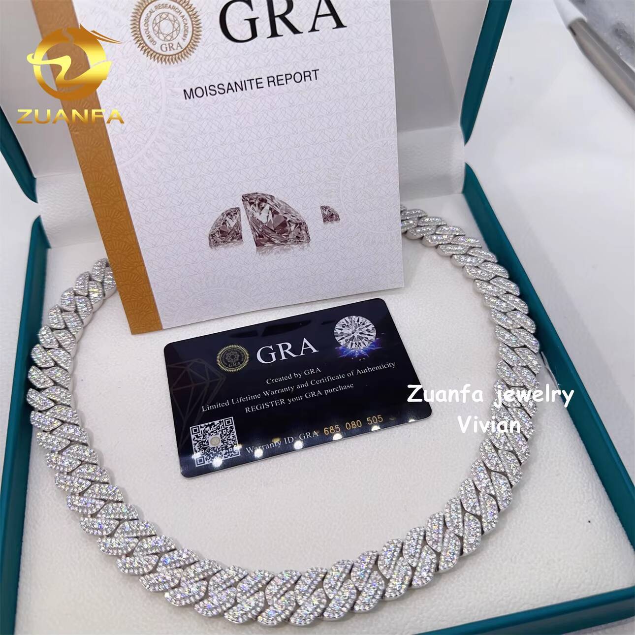 moissanite bracelet 15mm Width VVS Moissanite Diamond 925 Sterling Silver Iced Out Cuban Link Chain Hip Hop Jewelry Cuban Necklace