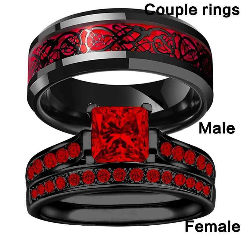 Sweet romantic ruby womens ring stainless steel dragon pattern mens ring couple jewelry Z251017